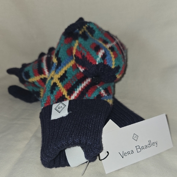 Vera Bradley Tartan Paid Knit Mittens with Navy Accents - Picture 4 of 5